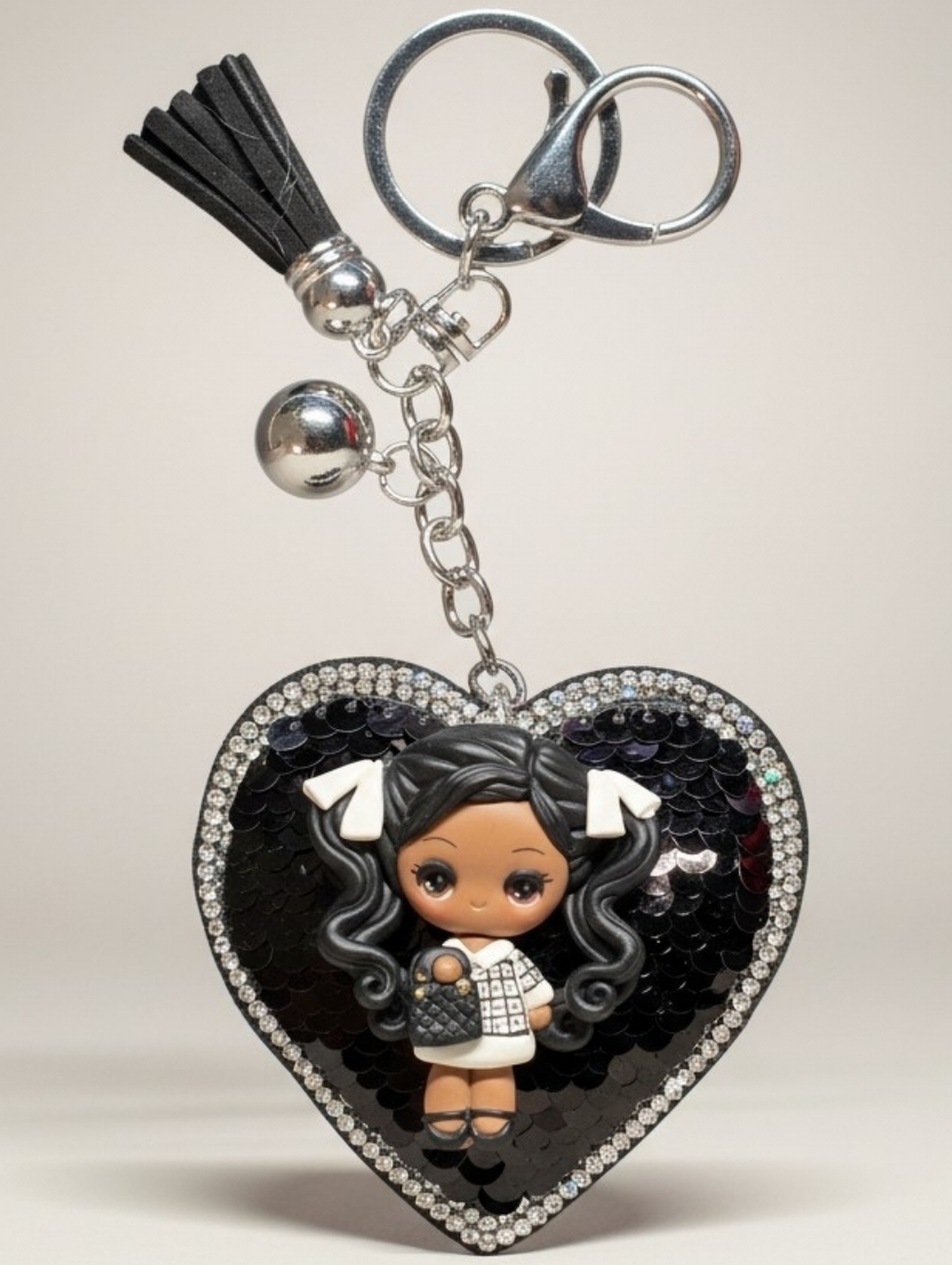 Artisan Handmade High-Fashion Glam Girl Heart Bag Charm Keychain